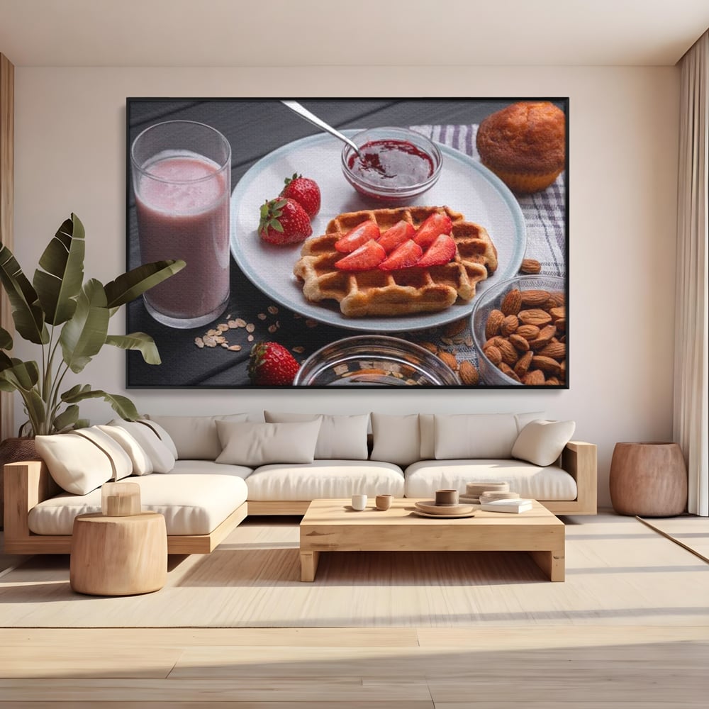 Tablou Canvas Premium, LuxCanva® N1070, Ritualul Dulce, Vafa, Capsuni, Gem, Milkshake, Briosa, Migdale, Rasfat, Mic Dejun, Gustare, Restaurant, Bucatarie