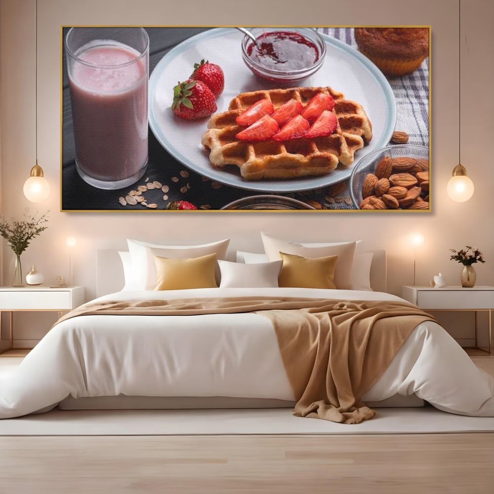 Tablou Canvas Premium, LuxCanva® N1070, Ritualul Dulce, Vafa, Capsuni, Gem, Milkshake, Briosa, Migdale, Rasfat, Mic Dejun, Gustare, Restaurant, Bucatarie