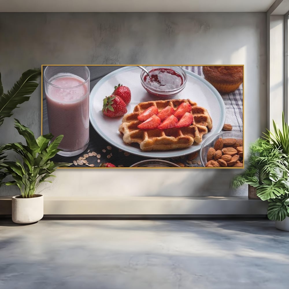 Tablou Canvas Premium, LuxCanva® N1070, Ritualul Dulce, Vafa, Capsuni, Gem, Milkshake, Briosa, Migdale, Rasfat, Mic Dejun, Gustare, Restaurant, Bucatarie