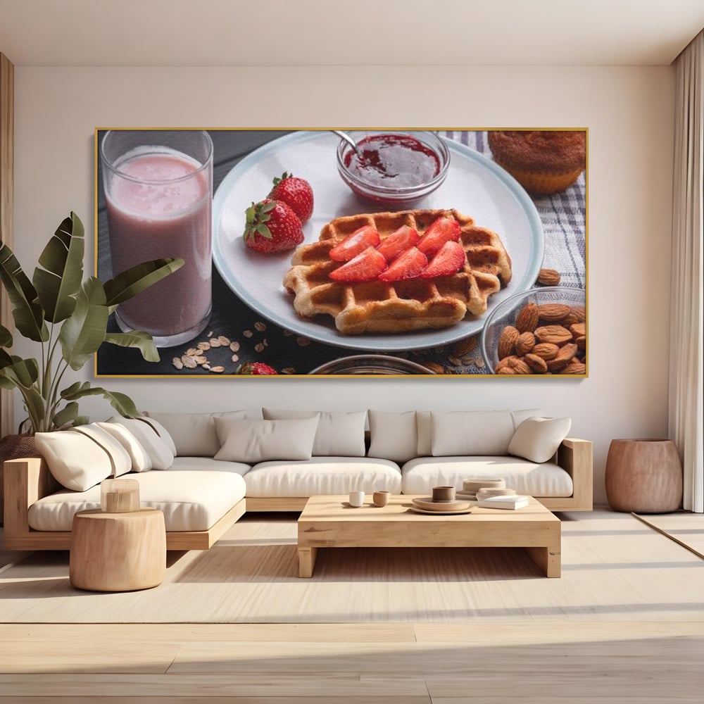 Tablou Canvas Premium, LuxCanva® N1070, Ritualul Dulce, Vafa, Capsuni, Gem, Milkshake, Briosa, Migdale, Rasfat, Mic Dejun, Gustare, Restaurant, Bucatarie