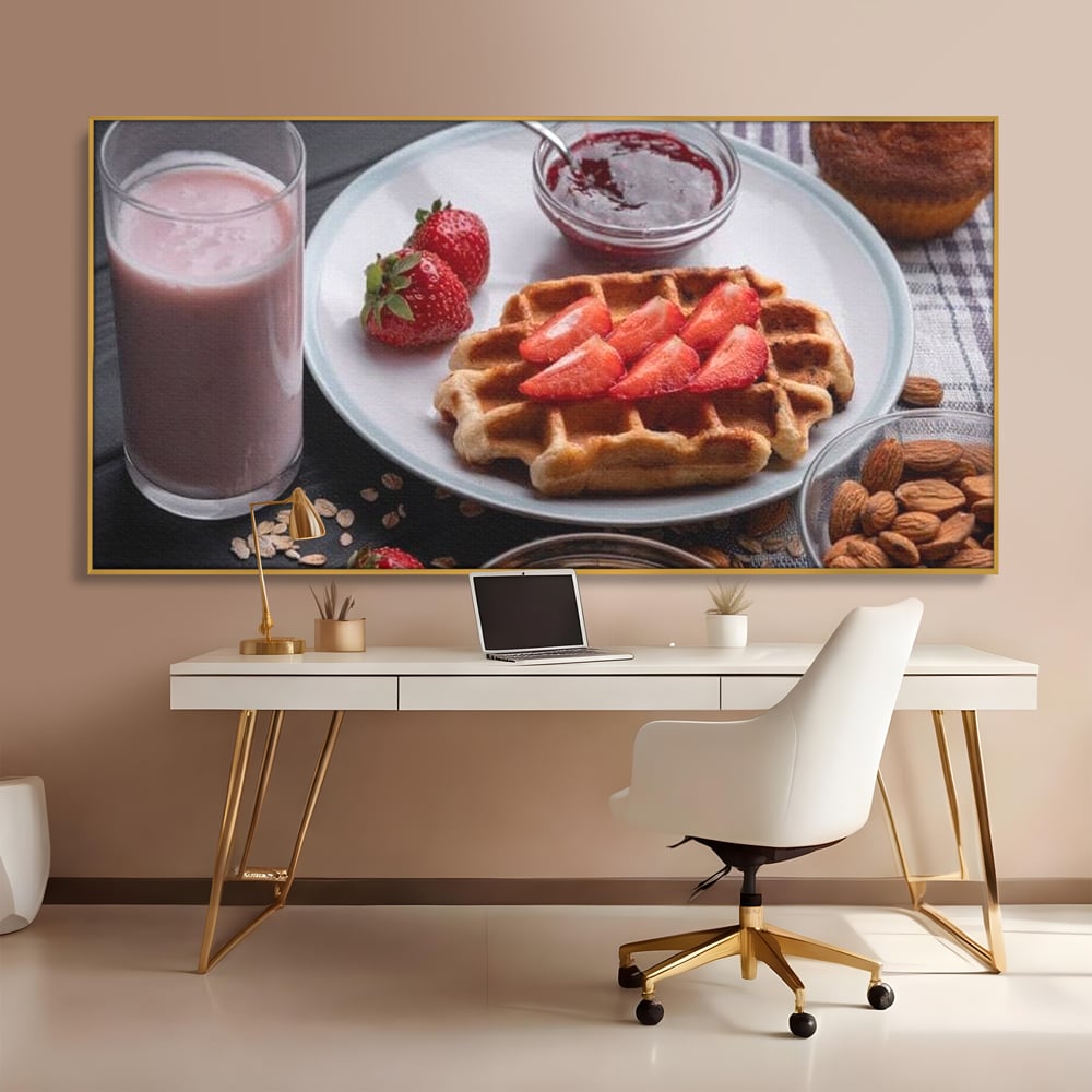 Tablou Canvas Premium, LuxCanva® N1070, Ritualul Dulce, Vafa, Capsuni, Gem, Milkshake, Briosa, Migdale, Rasfat, Mic Dejun, Gustare, Restaurant, Bucatarie