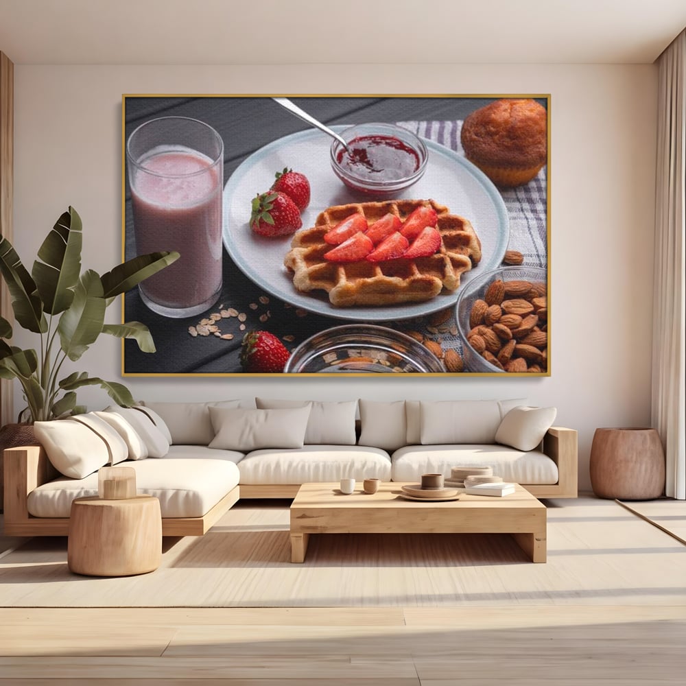 Tablou Canvas Premium, LuxCanva® N1070, Ritualul Dulce, Vafa, Capsuni, Gem, Milkshake, Briosa, Migdale, Rasfat, Mic Dejun, Gustare, Restaurant, Bucatarie
