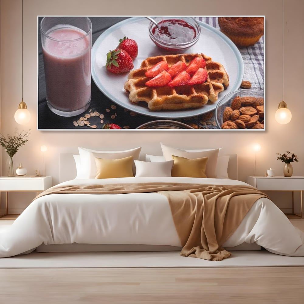 Tablou Canvas Premium, LuxCanva® N1070, Ritualul Dulce, Vafa, Capsuni, Gem, Milkshake, Briosa, Migdale, Rasfat, Mic Dejun, Gustare, Restaurant, Bucatarie