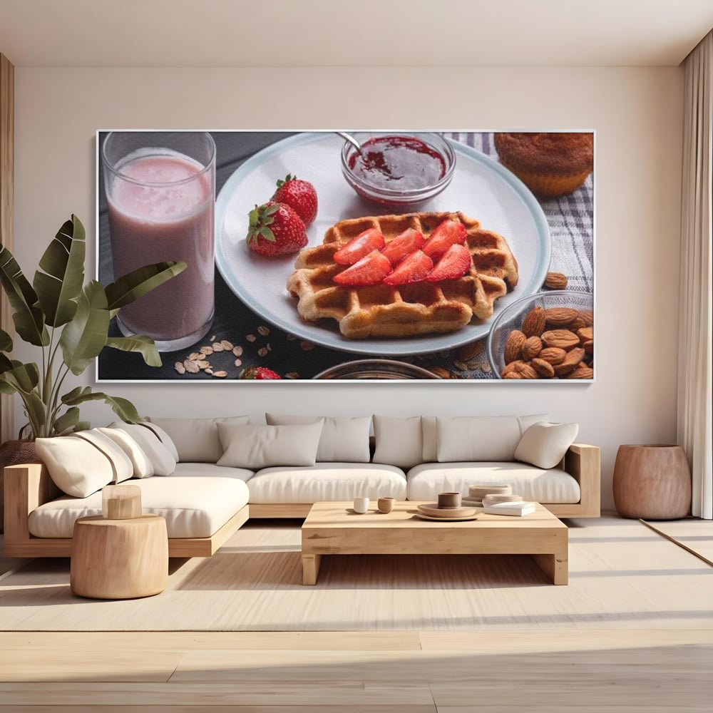 Tablou Canvas Premium, LuxCanva® N1070, Ritualul Dulce, Vafa, Capsuni, Gem, Milkshake, Briosa, Migdale, Rasfat, Mic Dejun, Gustare, Restaurant, Bucatarie