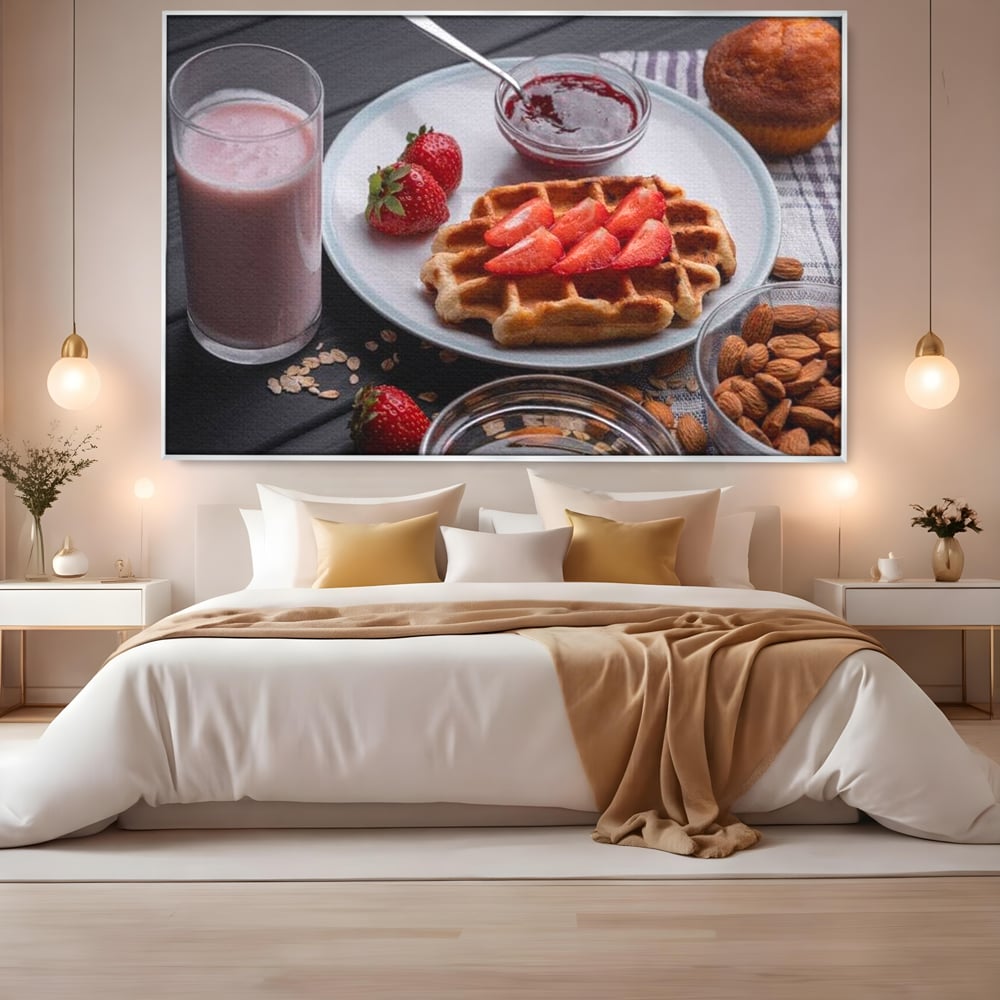 Tablou Canvas Premium, LuxCanva® N1070, Ritualul Dulce, Vafa, Capsuni, Gem, Milkshake, Briosa, Migdale, Rasfat, Mic Dejun, Gustare, Restaurant, Bucatarie