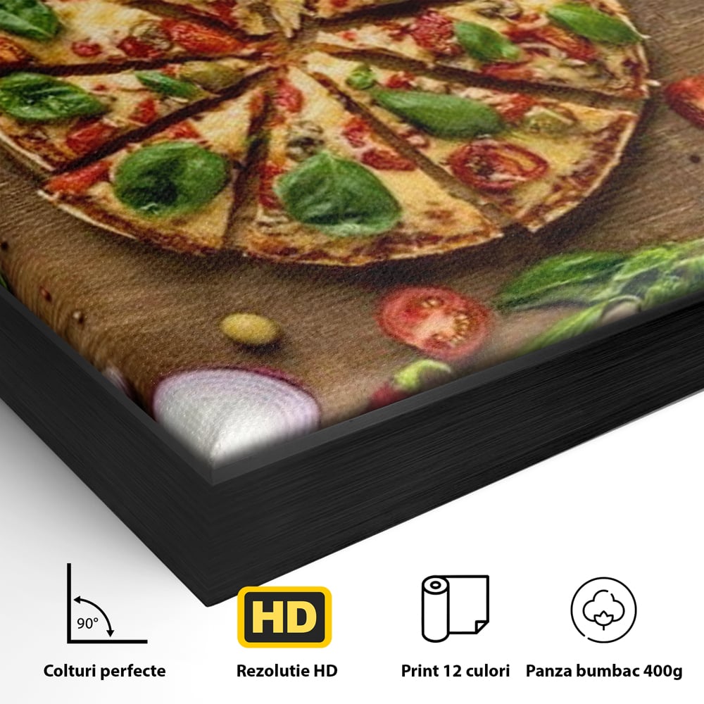 Tablou Canvas Premium, LuxCanva® N1071, Dragoste la Prima Felie, Pizza, Legume, Ingrediente, Italian, Delicios, Savoare, Gust, Pofta, Cina, Restaurant, Bucatarie