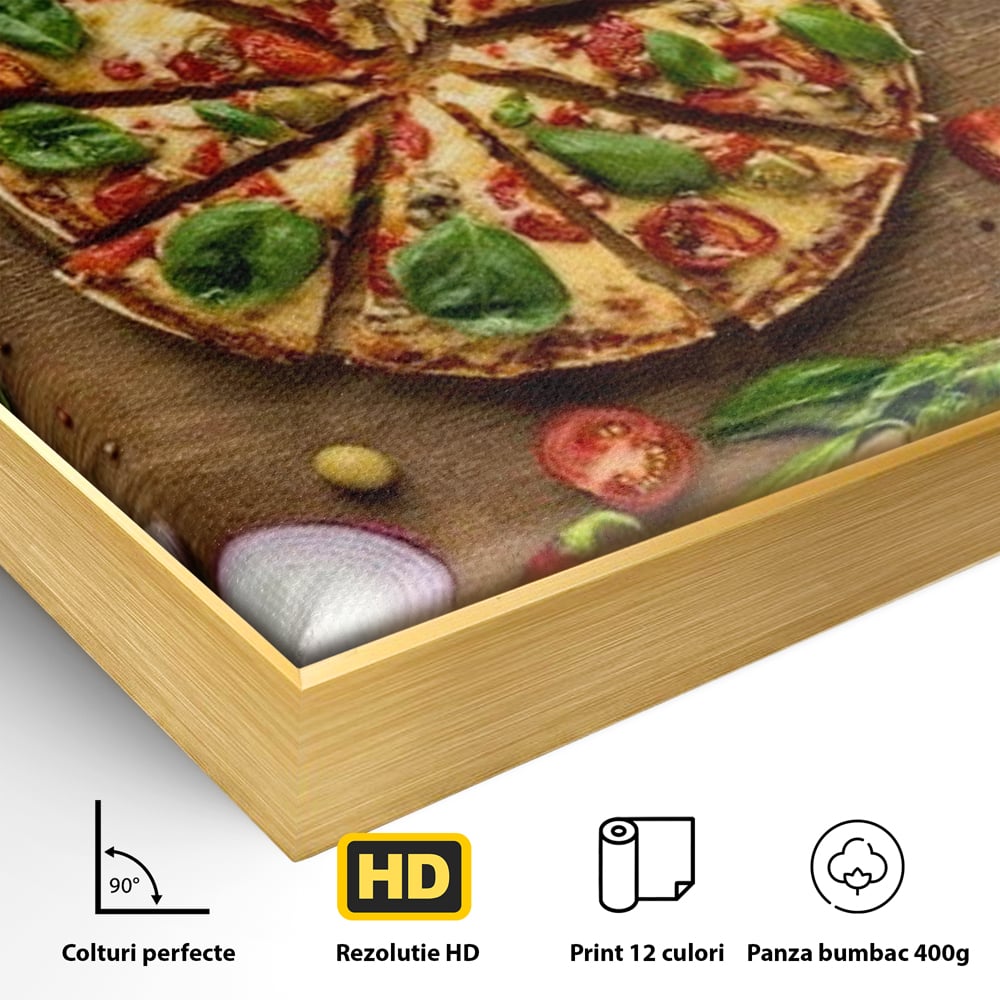 Tablou Canvas Premium, LuxCanva® N1071, Dragoste la Prima Felie, Pizza, Legume, Ingrediente, Italian, Delicios, Savoare, Gust, Pofta, Cina, Restaurant, Bucatarie