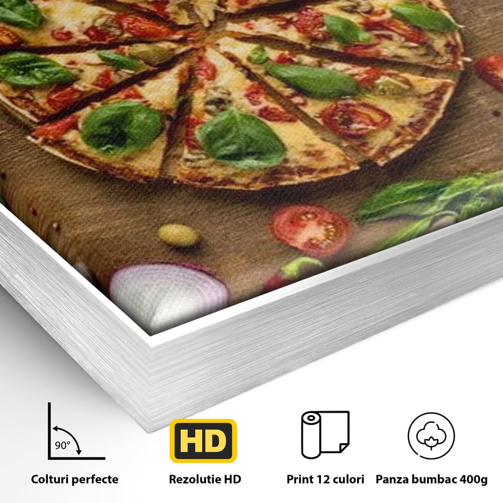 Tablou Canvas Premium, LuxCanva® N1071, Dragoste la Prima Felie, Pizza, Legume, Ingrediente, Italian, Delicios, Savoare, Gust, Pofta, Cina, Restaurant, Bucatarie