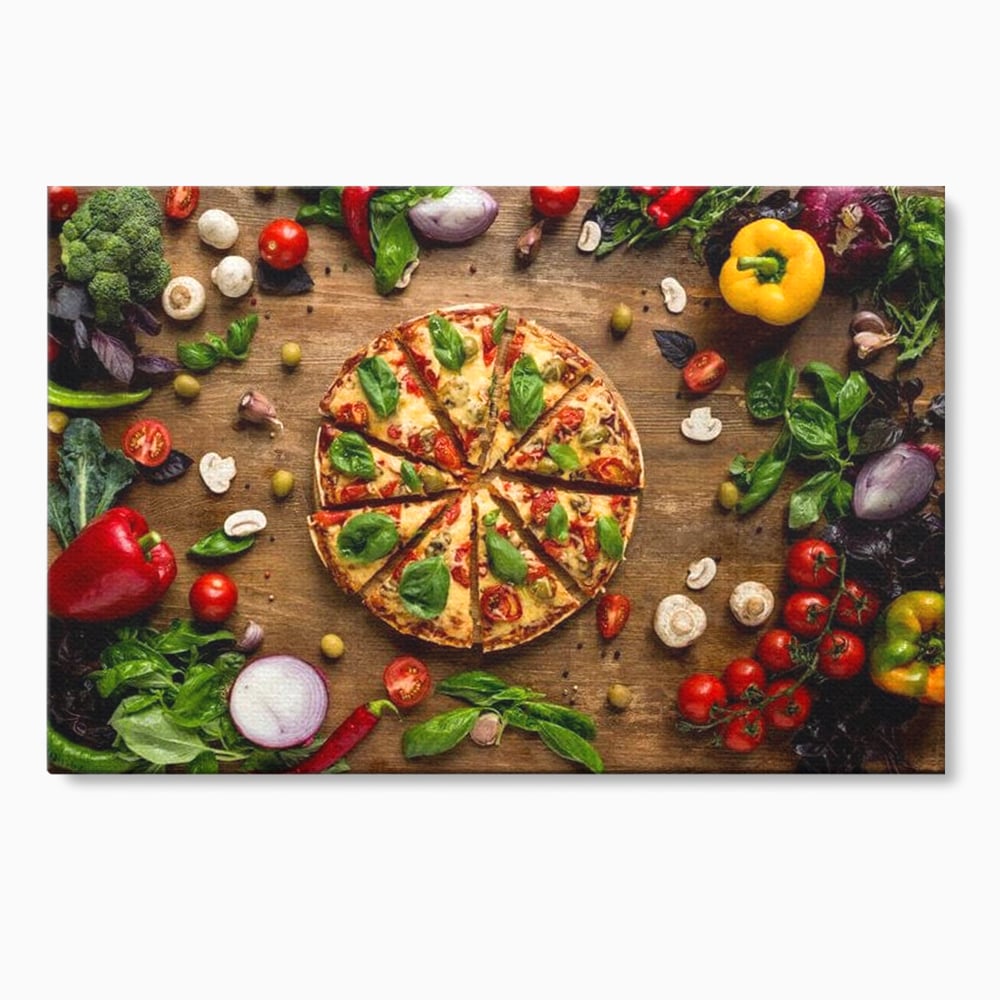 Tablou Canvas Premium, LuxCanva® N1071, Dragoste la Prima Felie, Pizza, Legume, Ingrediente, Italian, Delicios, Savoare, Gust, Pofta, Cina, Restaurant, Bucatarie
