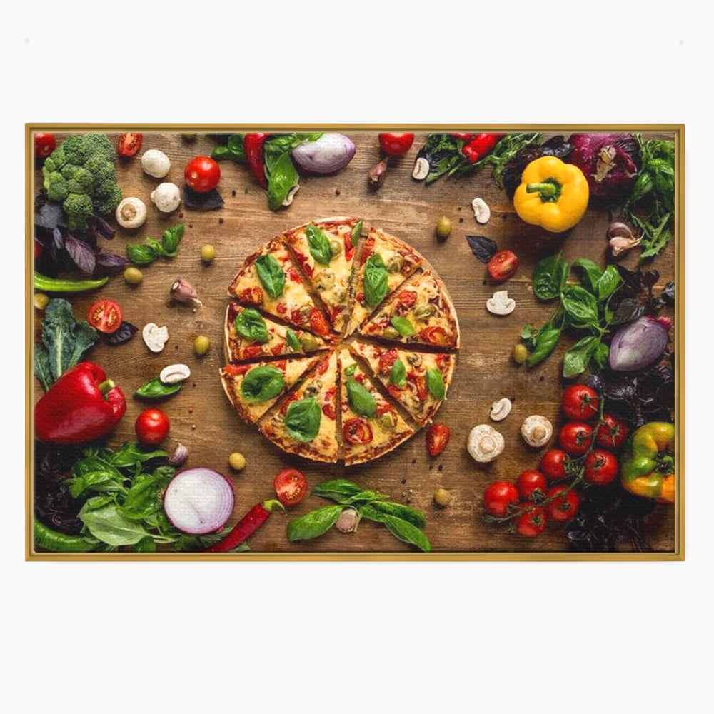 Tablou Canvas Premium, LuxCanva® N1071, Dragoste la Prima Felie, Pizza, Legume, Ingrediente, Italian, Delicios, Savoare, Gust, Pofta, Cina, Restaurant, Bucatarie