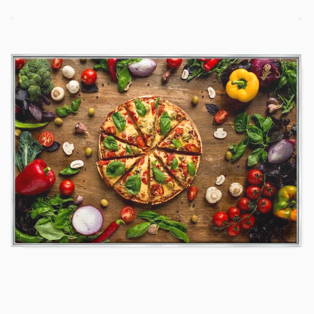 Tablou Canvas Premium, LuxCanva® N1071, Dragoste la Prima Felie, Pizza, Legume, Ingrediente, Italian, Delicios, Savoare, Gust, Pofta, Cina, Restaurant, Bucatarie