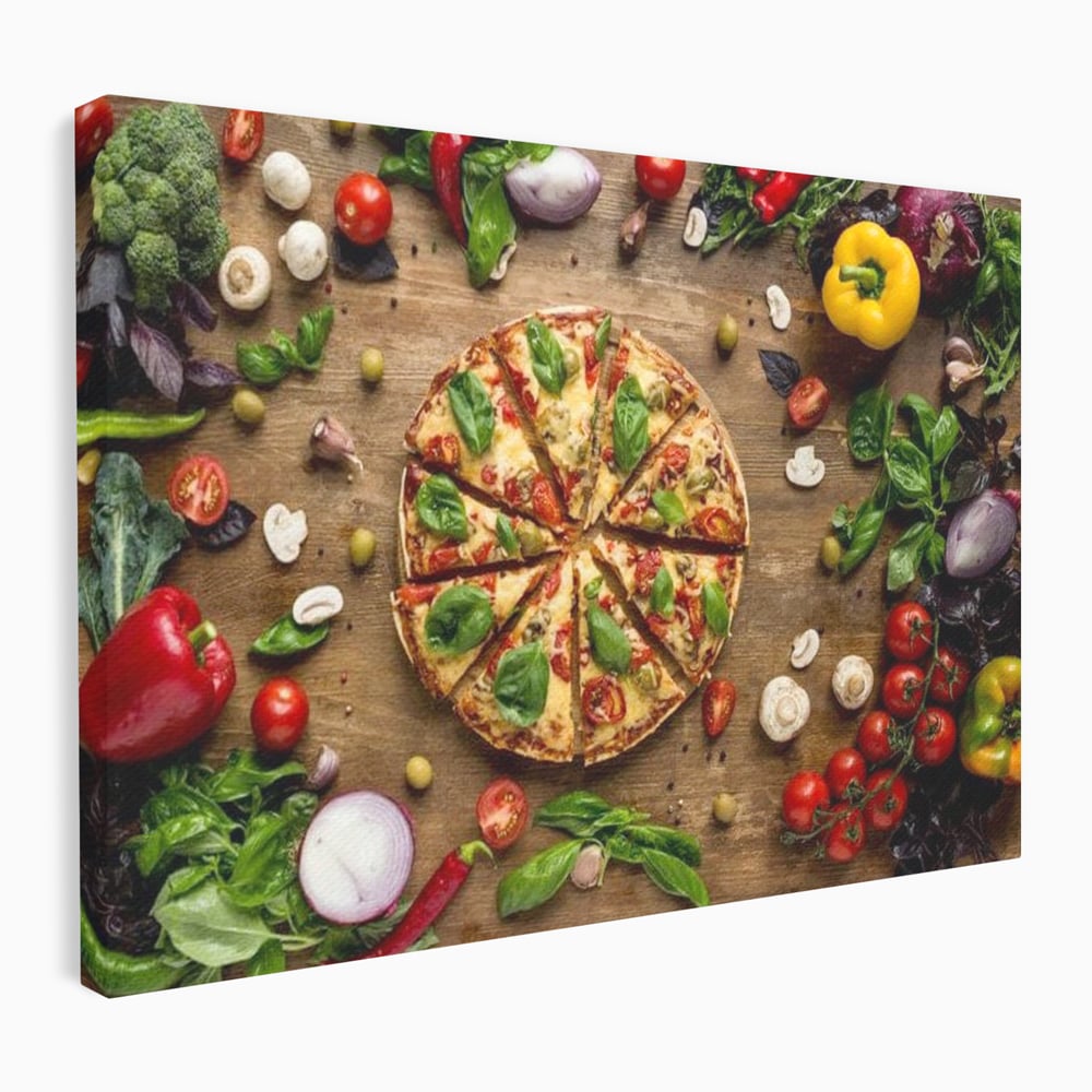 Tablou Canvas Premium, LuxCanva® N1071, Dragoste la Prima Felie, Pizza, Legume, Ingrediente, Italian, Delicios, Savoare, Gust, Pofta, Cina, Restaurant, Bucatarie