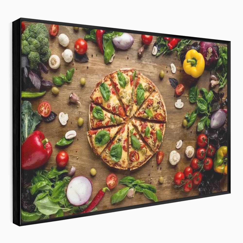 Tablou Canvas Premium, LuxCanva® N1071, Dragoste la Prima Felie, Pizza, Legume, Ingrediente, Italian, Delicios, Savoare, Gust, Pofta, Cina, Restaurant, Bucatarie