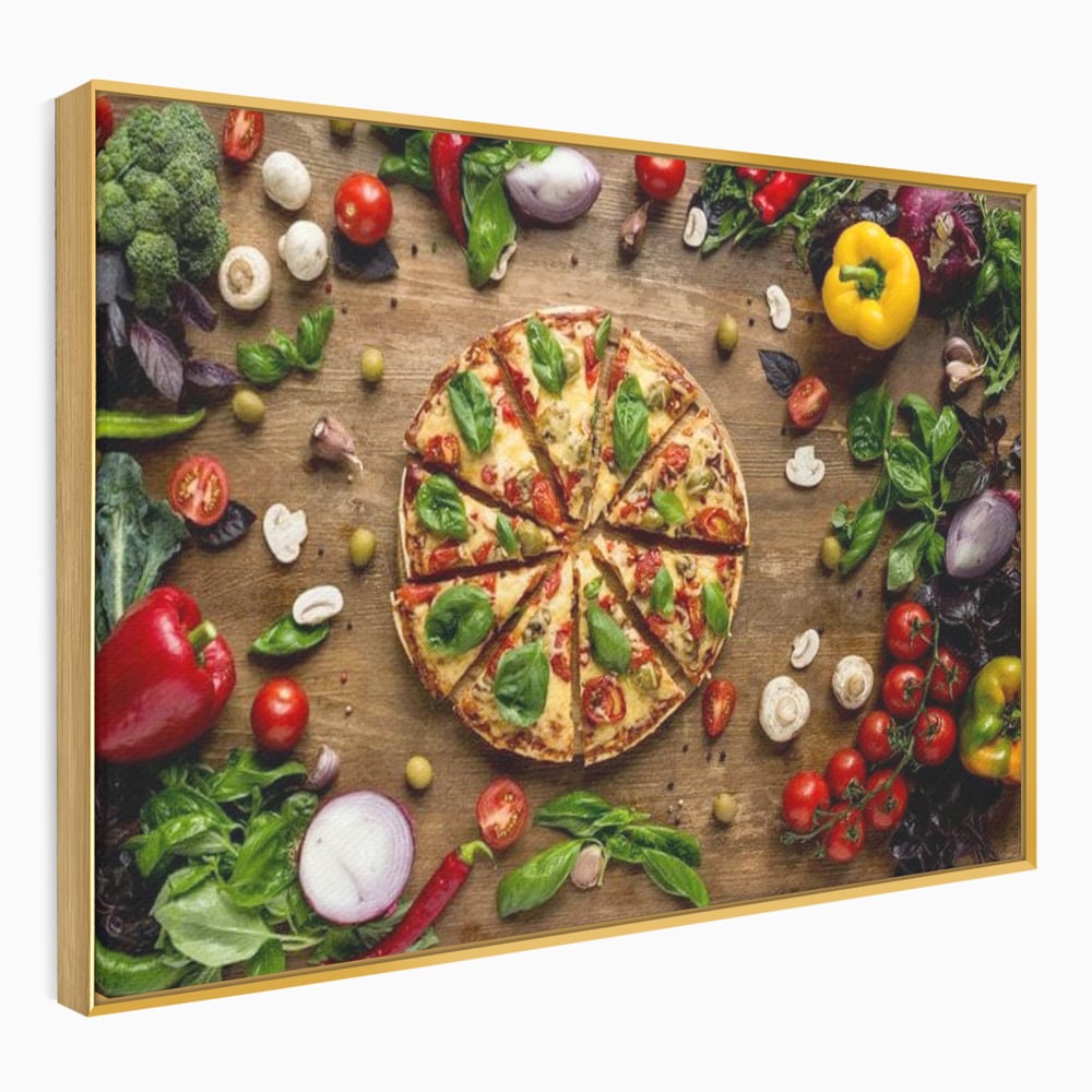Tablou Canvas Premium, LuxCanva® N1071, Dragoste la Prima Felie, Pizza, Legume, Ingrediente, Italian, Delicios, Savoare, Gust, Pofta, Cina, Restaurant, Bucatarie