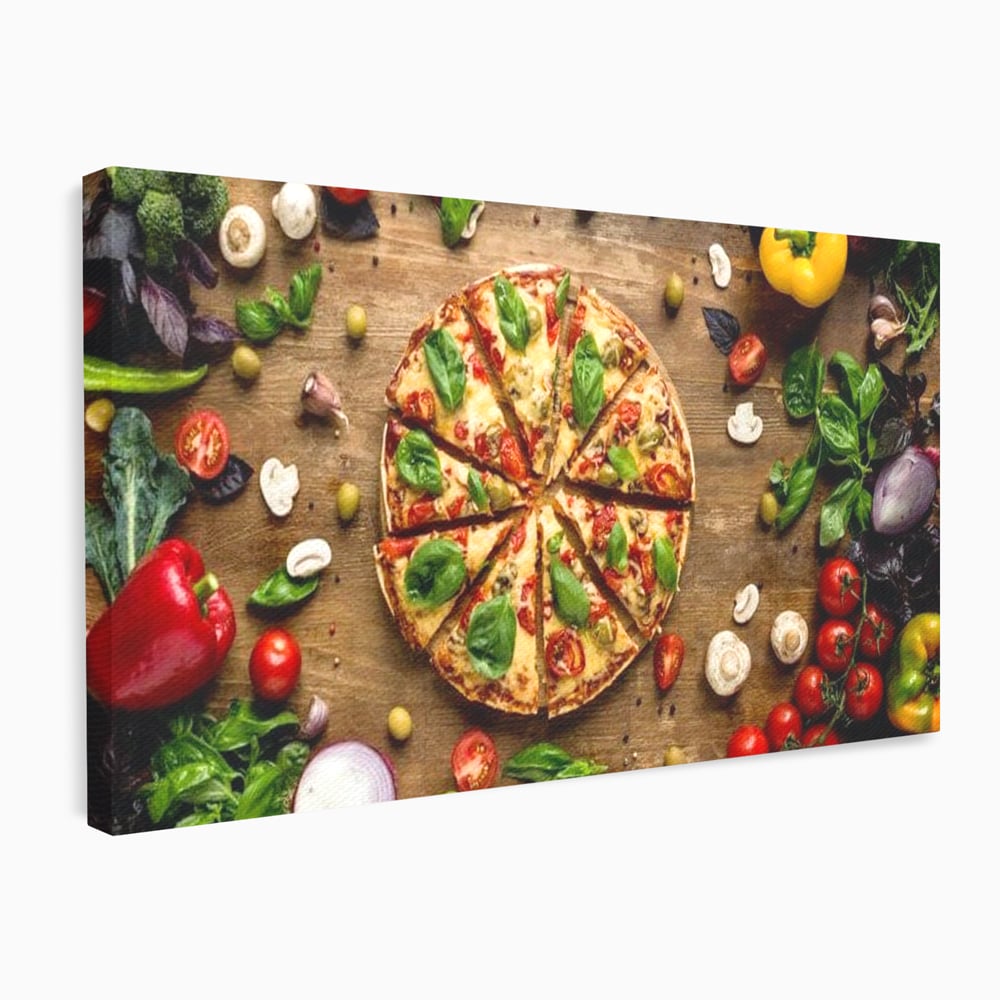 Tablou Canvas Premium, LuxCanva® N1071, Dragoste la Prima Felie, Pizza, Legume, Ingrediente, Italian, Delicios, Savoare, Gust, Pofta, Cina, Restaurant, Bucatarie