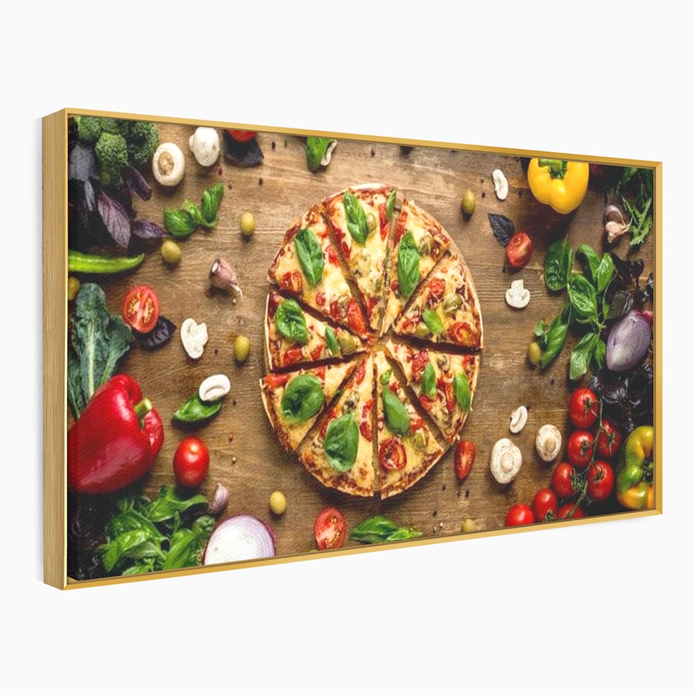 Tablou Canvas Premium, LuxCanva® N1071, Dragoste la Prima Felie, Pizza, Legume, Ingrediente, Italian, Delicios, Savoare, Gust, Pofta, Cina, Restaurant, Bucatarie
