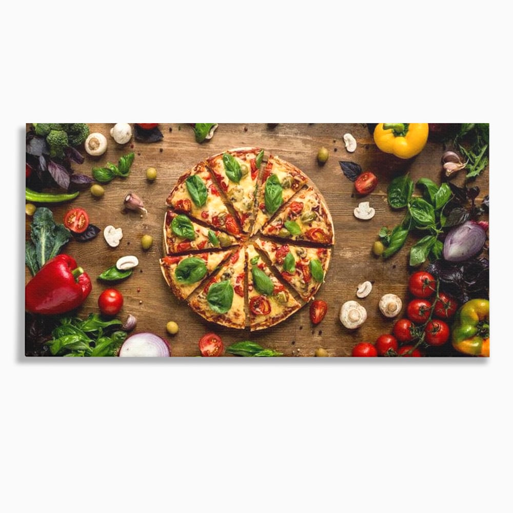 Tablou Canvas Premium, LuxCanva® N1071, Dragoste la Prima Felie, Pizza, Legume, Ingrediente, Italian, Delicios, Savoare, Gust, Pofta, Cina, Restaurant, Bucatarie