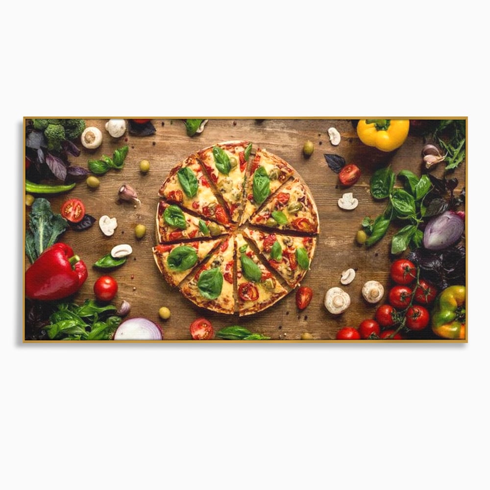 Tablou Canvas Premium, LuxCanva® N1071, Dragoste la Prima Felie, Pizza, Legume, Ingrediente, Italian, Delicios, Savoare, Gust, Pofta, Cina, Restaurant, Bucatarie