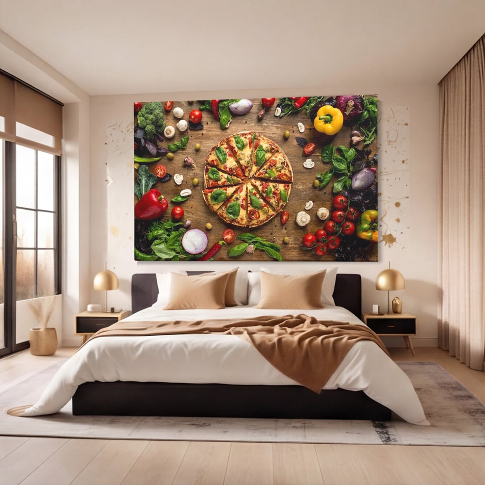 Tablou Canvas Premium, LuxCanva® N1071, Dragoste la Prima Felie, Pizza, Legume, Ingrediente, Italian, Delicios, Savoare, Gust, Pofta, Cina, Restaurant, Bucatarie