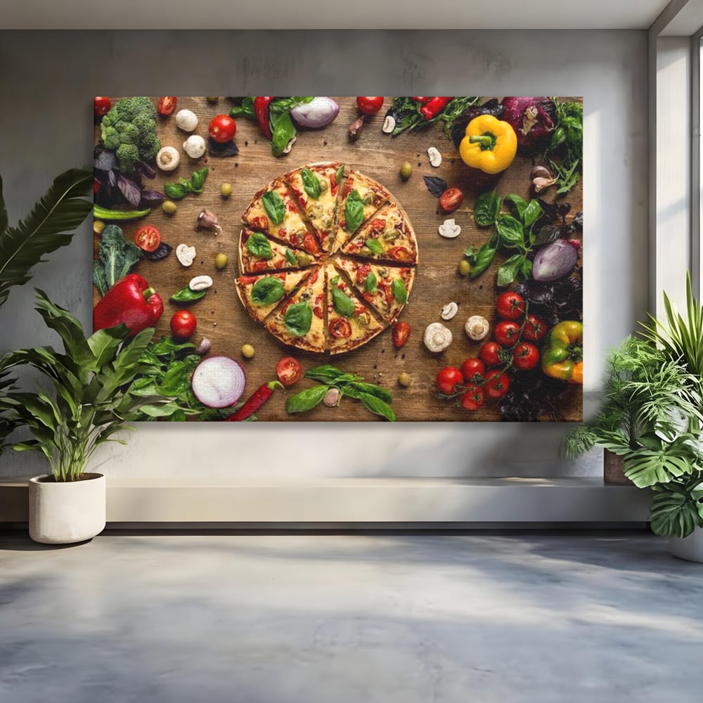 Tablou Canvas Premium, LuxCanva® N1071, Dragoste la Prima Felie, Pizza, Legume, Ingrediente, Italian, Delicios, Savoare, Gust, Pofta, Cina, Restaurant, Bucatarie