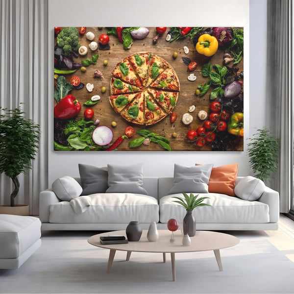 Tablou Canvas Premium, LuxCanva® N1071, Dragoste la Prima Felie, Pizza, Legume, Ingrediente, Italian, Delicios, Savoare, Gust, Pofta, Cina, Restaurant, Bucatarie