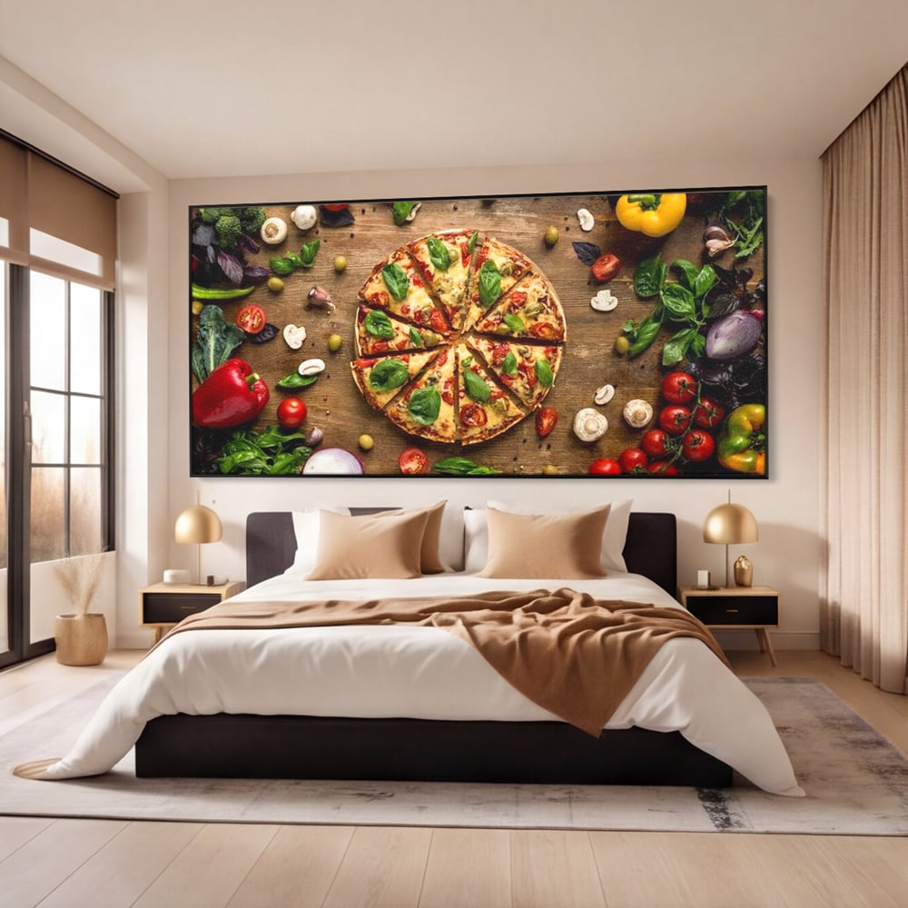 Tablou Canvas Premium, LuxCanva® N1071, Dragoste la Prima Felie, Pizza, Legume, Ingrediente, Italian, Delicios, Savoare, Gust, Pofta, Cina, Restaurant, Bucatarie