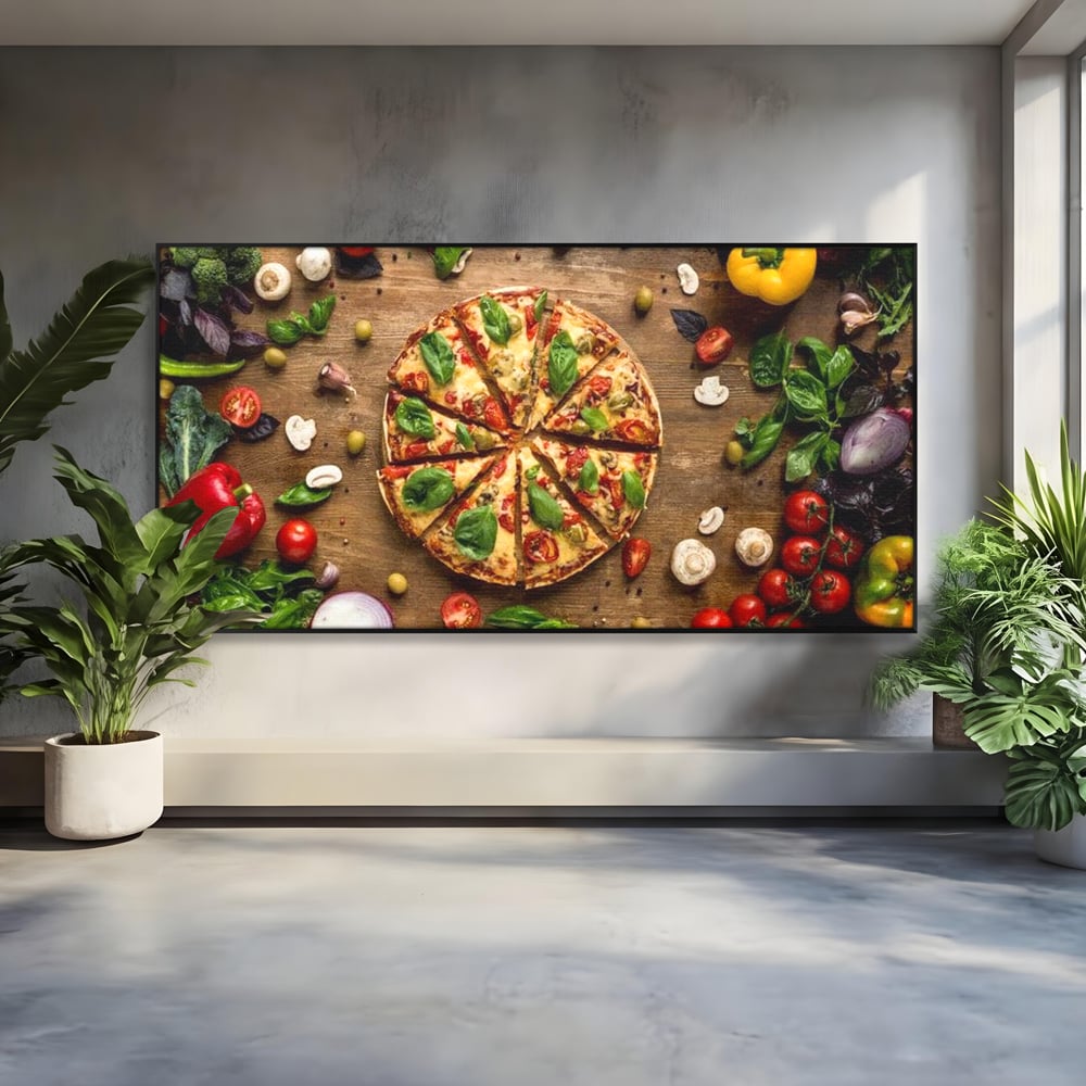 Tablou Canvas Premium, LuxCanva® N1071, Dragoste la Prima Felie, Pizza, Legume, Ingrediente, Italian, Delicios, Savoare, Gust, Pofta, Cina, Restaurant, Bucatarie