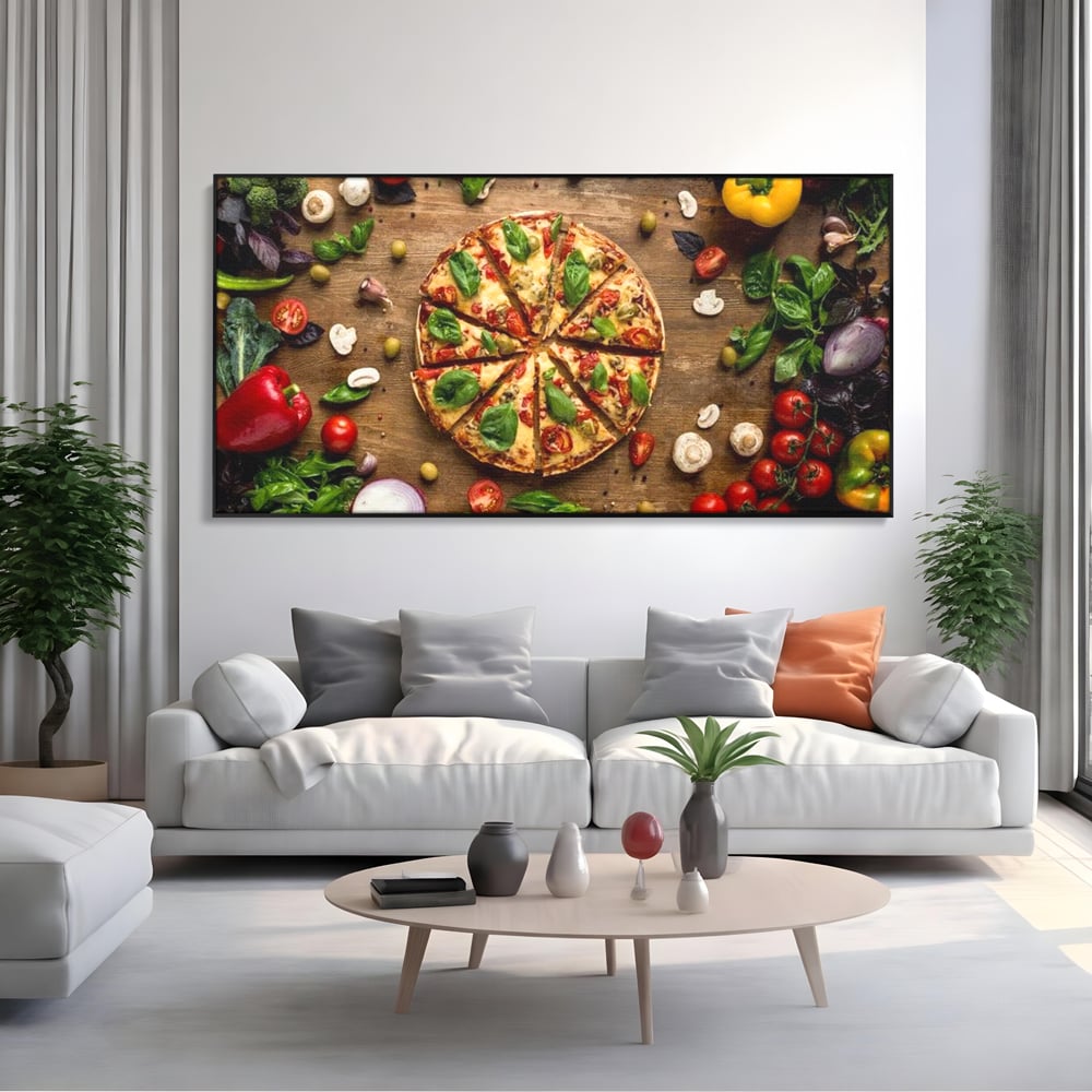 Tablou Canvas Premium, LuxCanva® N1071, Dragoste la Prima Felie, Pizza, Legume, Ingrediente, Italian, Delicios, Savoare, Gust, Pofta, Cina, Restaurant, Bucatarie