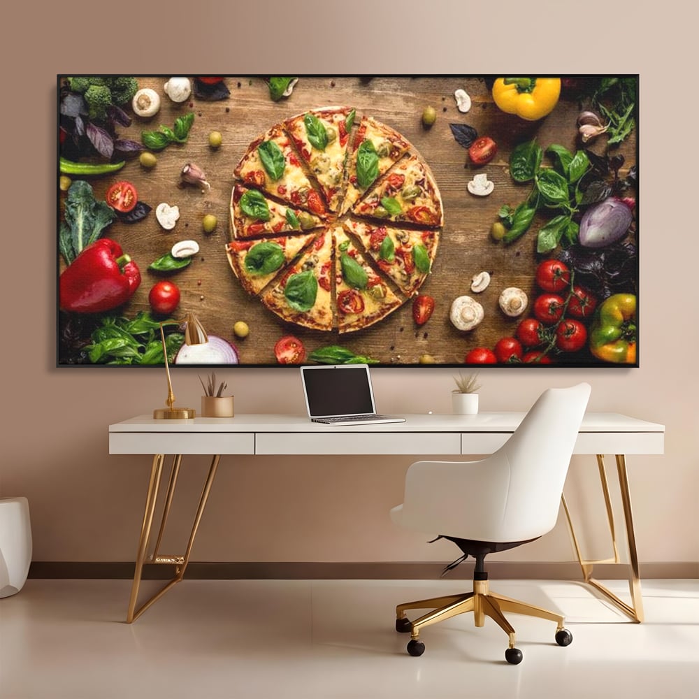 Tablou Canvas Premium, LuxCanva® N1071, Dragoste la Prima Felie, Pizza, Legume, Ingrediente, Italian, Delicios, Savoare, Gust, Pofta, Cina, Restaurant, Bucatarie