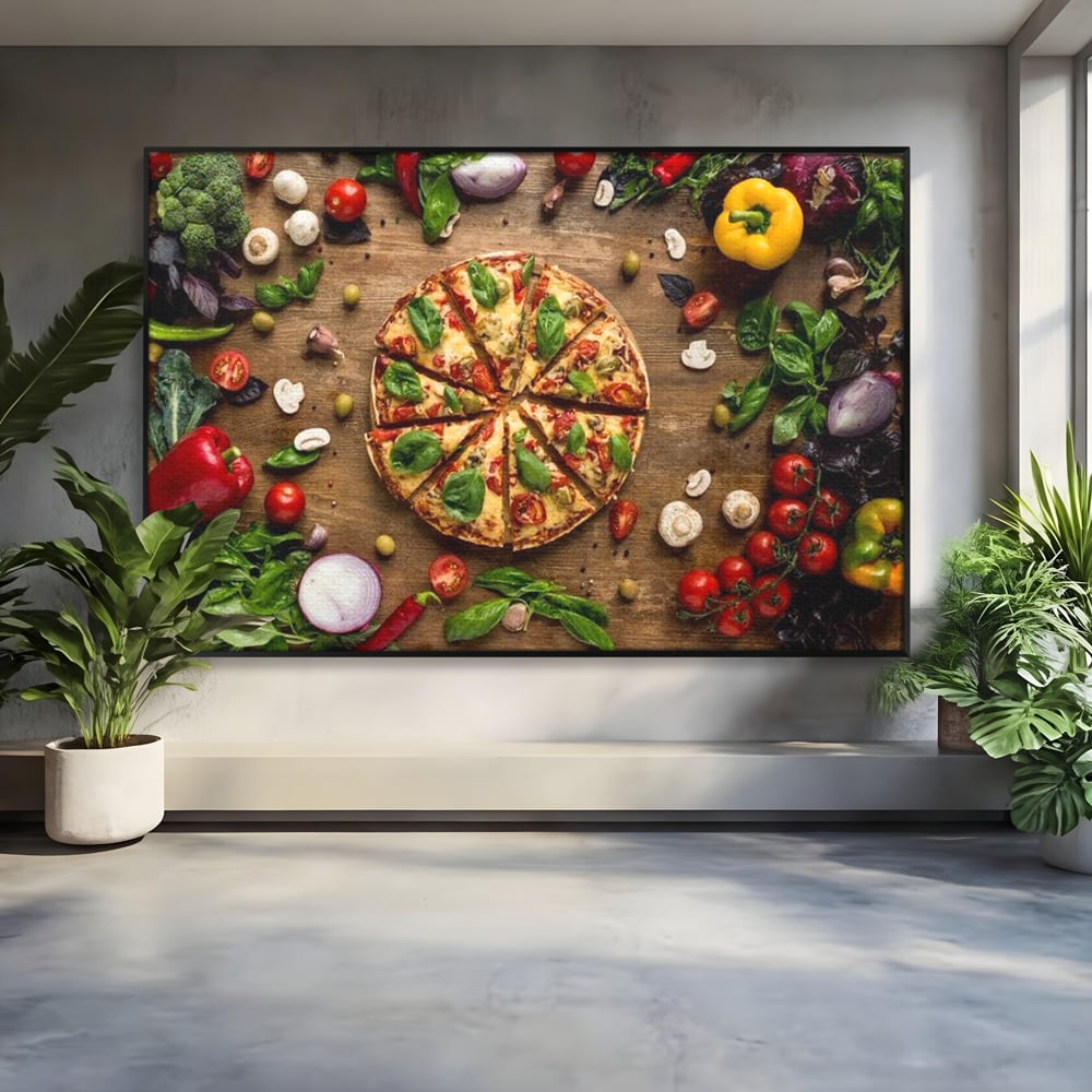 Tablou Canvas Premium, LuxCanva® N1071, Dragoste la Prima Felie, Pizza, Legume, Ingrediente, Italian, Delicios, Savoare, Gust, Pofta, Cina, Restaurant, Bucatarie