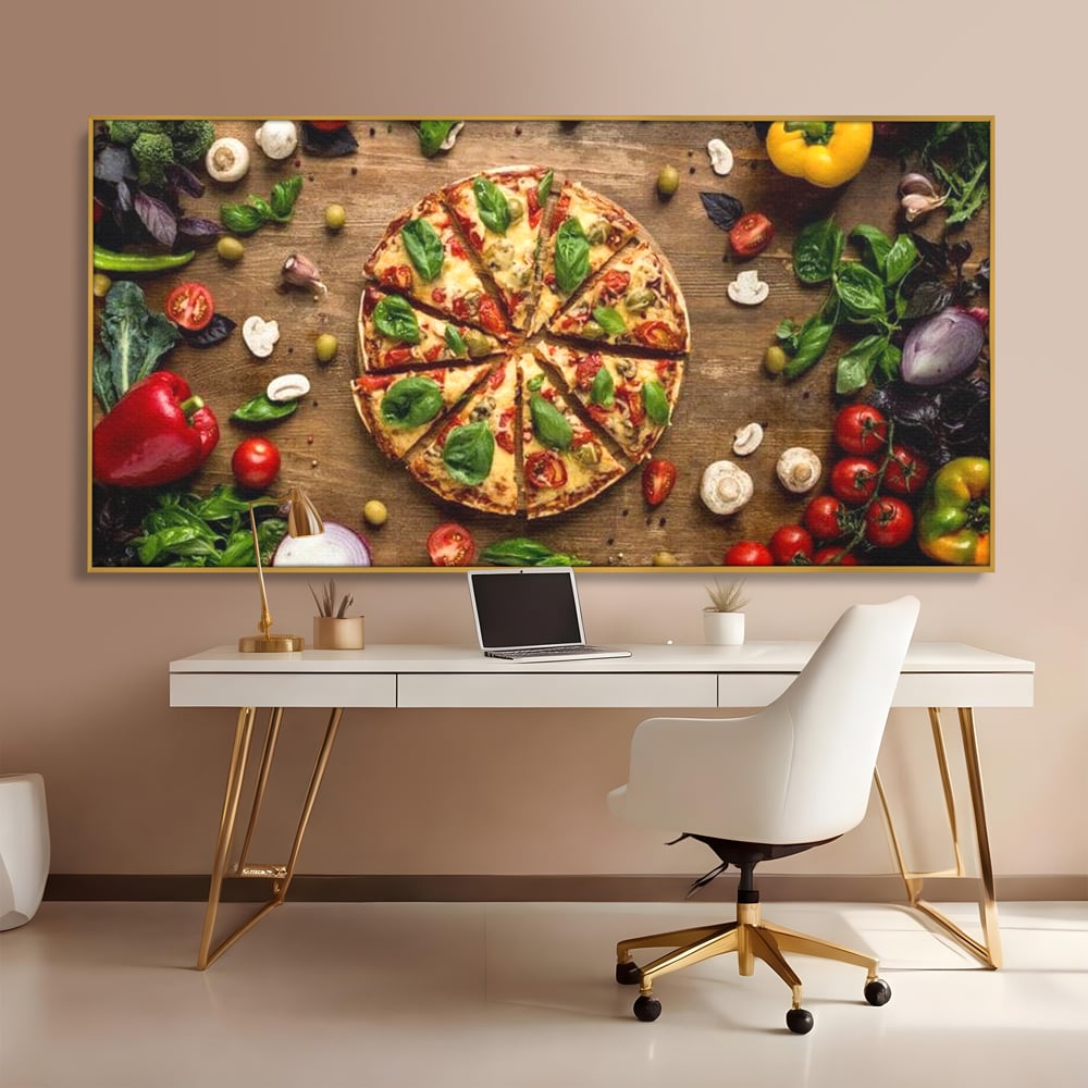 Tablou Canvas Premium, LuxCanva® N1071, Dragoste la Prima Felie, Pizza, Legume, Ingrediente, Italian, Delicios, Savoare, Gust, Pofta, Cina, Restaurant, Bucatarie