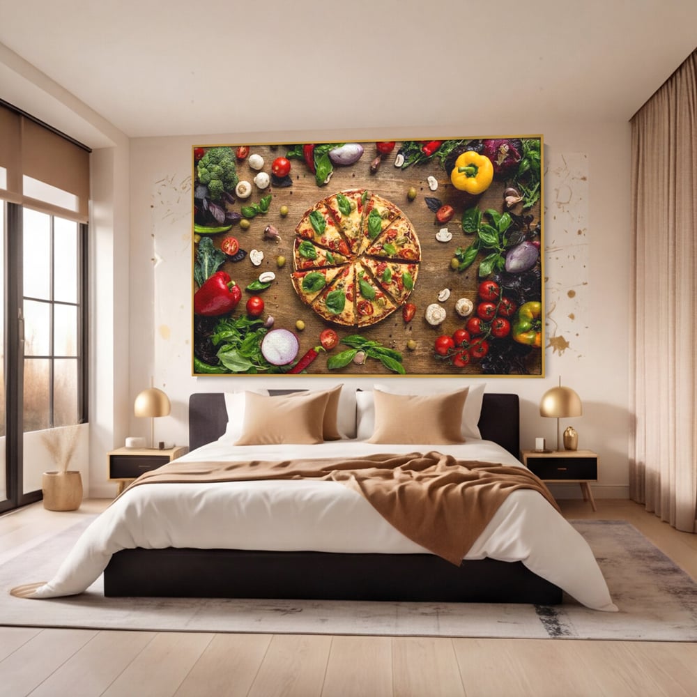 Tablou Canvas Premium, LuxCanva® N1071, Dragoste la Prima Felie, Pizza, Legume, Ingrediente, Italian, Delicios, Savoare, Gust, Pofta, Cina, Restaurant, Bucatarie