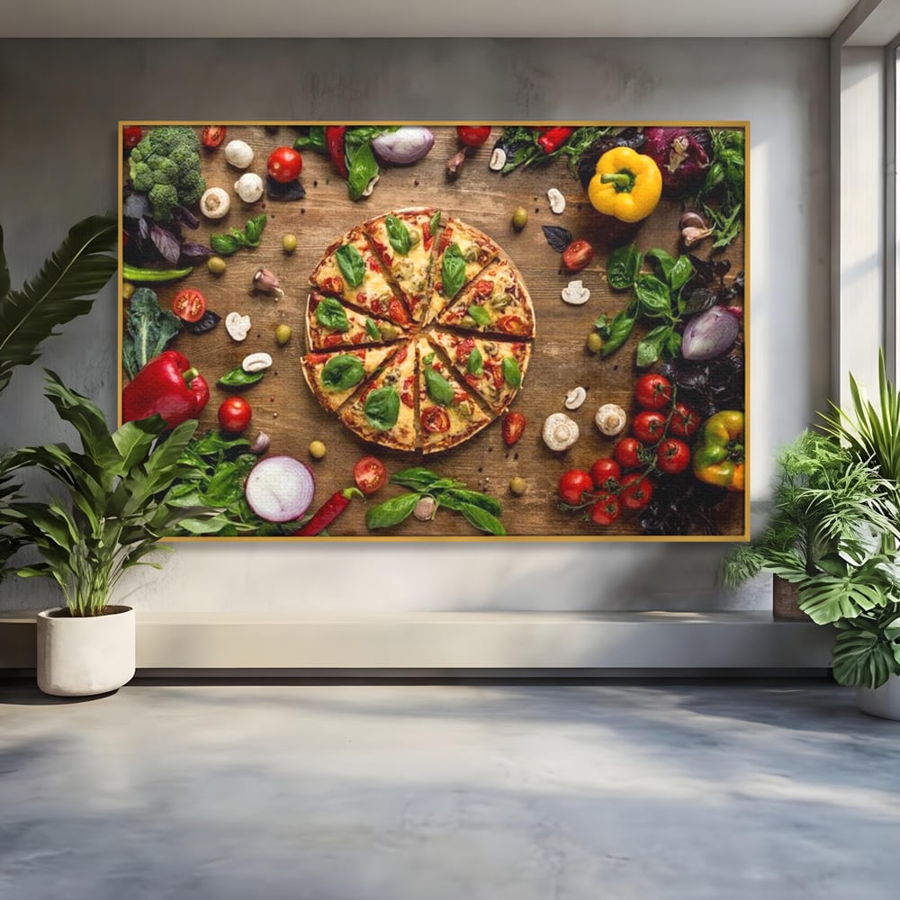 Tablou Canvas Premium, LuxCanva® N1071, Dragoste la Prima Felie, Pizza, Legume, Ingrediente, Italian, Delicios, Savoare, Gust, Pofta, Cina, Restaurant, Bucatarie