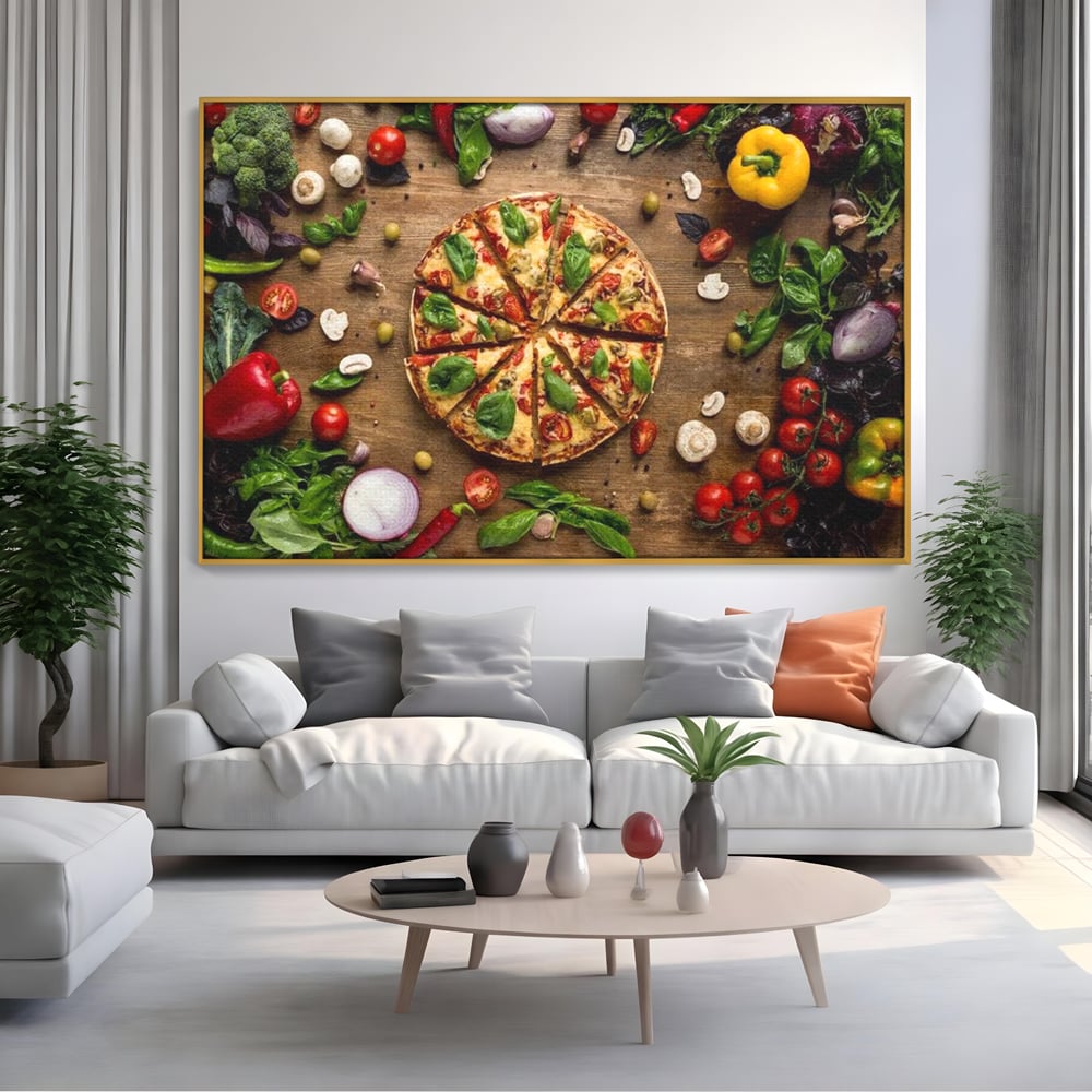Tablou Canvas Premium, LuxCanva® N1071, Dragoste la Prima Felie, Pizza, Legume, Ingrediente, Italian, Delicios, Savoare, Gust, Pofta, Cina, Restaurant, Bucatarie