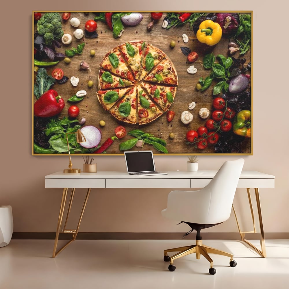 Tablou Canvas Premium, LuxCanva® N1071, Dragoste la Prima Felie, Pizza, Legume, Ingrediente, Italian, Delicios, Savoare, Gust, Pofta, Cina, Restaurant, Bucatarie