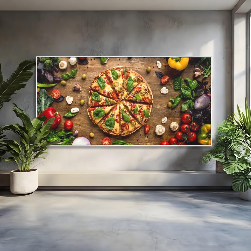 Tablou Canvas Premium, LuxCanva® N1071, Dragoste la Prima Felie, Pizza, Legume, Ingrediente, Italian, Delicios, Savoare, Gust, Pofta, Cina, Restaurant, Bucatarie