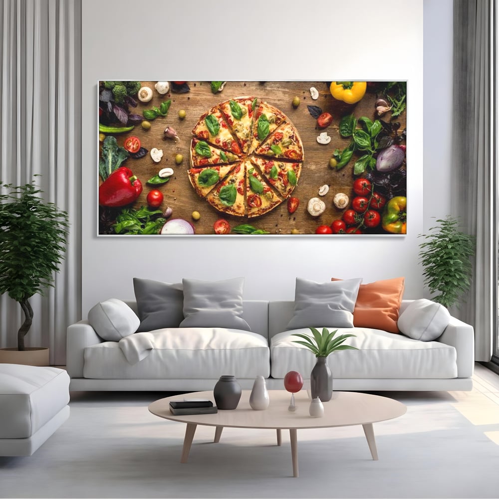 Tablou Canvas Premium, LuxCanva® N1071, Dragoste la Prima Felie, Pizza, Legume, Ingrediente, Italian, Delicios, Savoare, Gust, Pofta, Cina, Restaurant, Bucatarie