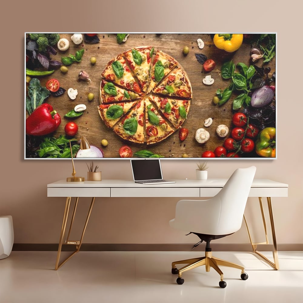 Tablou Canvas Premium, LuxCanva® N1071, Dragoste la Prima Felie, Pizza, Legume, Ingrediente, Italian, Delicios, Savoare, Gust, Pofta, Cina, Restaurant, Bucatarie
