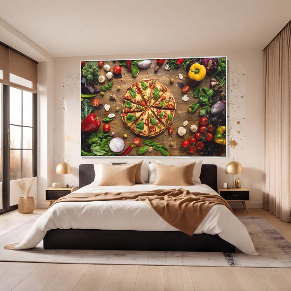 Tablou Canvas Premium, LuxCanva® N1071, Dragoste la Prima Felie, Pizza, Legume, Ingrediente, Italian, Delicios, Savoare, Gust, Pofta, Cina, Restaurant, Bucatarie