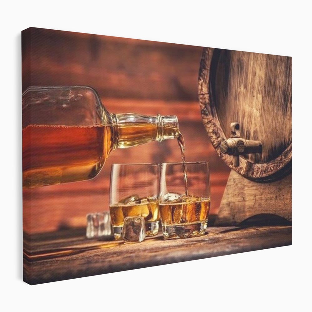 Tablou Canvas Premium, LuxCanva® N1072, Colectionarul de Arome, Whisky, Bautura, Pahare, Sticla, Gheata, Butoi, Tarie, Gust, Pub, Lounge, Bar, Restaurant, Bucatarie