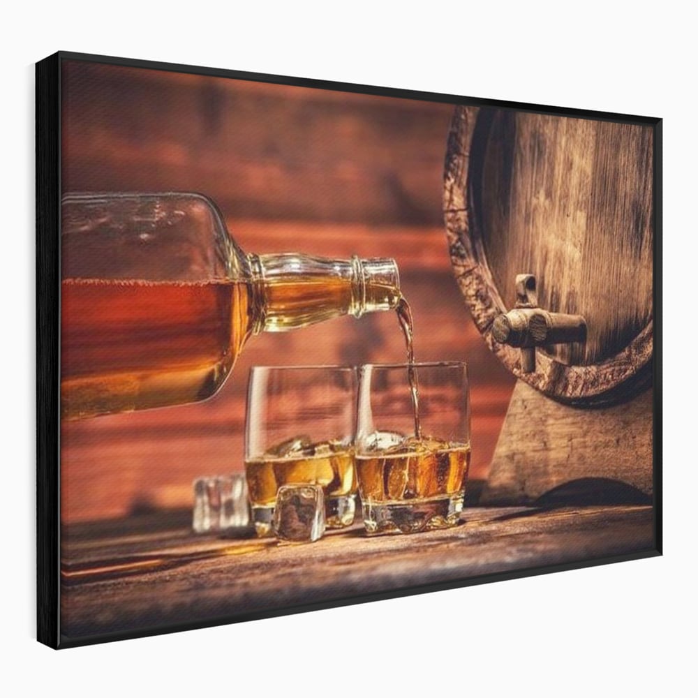 Tablou Canvas Premium, LuxCanva® N1072, Colectionarul de Arome, Whisky, Bautura, Pahare, Sticla, Gheata, Butoi, Tarie, Gust, Pub, Lounge, Bar, Restaurant, Bucatarie