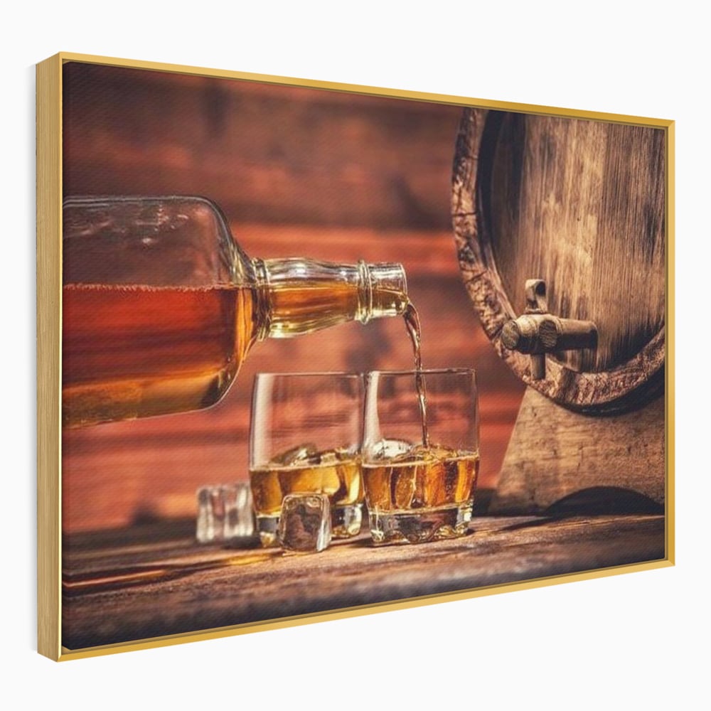 Tablou Canvas Premium, LuxCanva® N1072, Colectionarul de Arome, Whisky, Bautura, Pahare, Sticla, Gheata, Butoi, Tarie, Gust, Pub, Lounge, Bar, Restaurant, Bucatarie