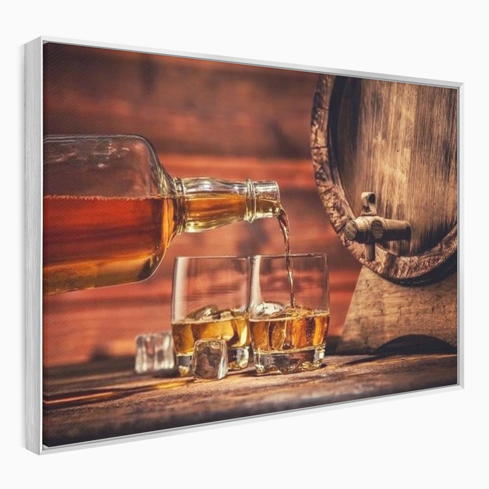 Tablou Canvas Premium, LuxCanva® N1072, Colectionarul de Arome, Whisky, Bautura, Pahare, Sticla, Gheata, Butoi, Tarie, Gust, Pub, Lounge, Bar, Restaurant, Bucatarie