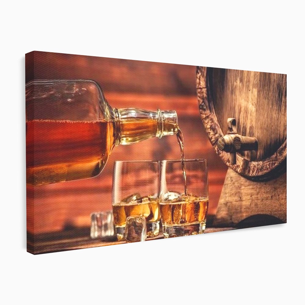 Tablou Canvas Premium, LuxCanva® N1072, Colectionarul de Arome, Whisky, Bautura, Pahare, Sticla, Gheata, Butoi, Tarie, Gust, Pub, Lounge, Bar, Restaurant, Bucatarie