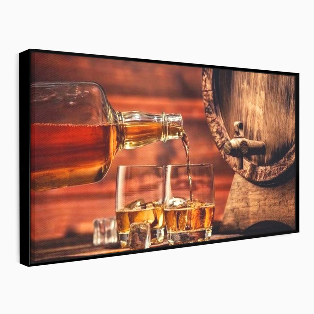 Tablou Canvas Premium, LuxCanva® N1072, Colectionarul de Arome, Whisky, Bautura, Pahare, Sticla, Gheata, Butoi, Tarie, Gust, Pub, Lounge, Bar, Restaurant, Bucatarie