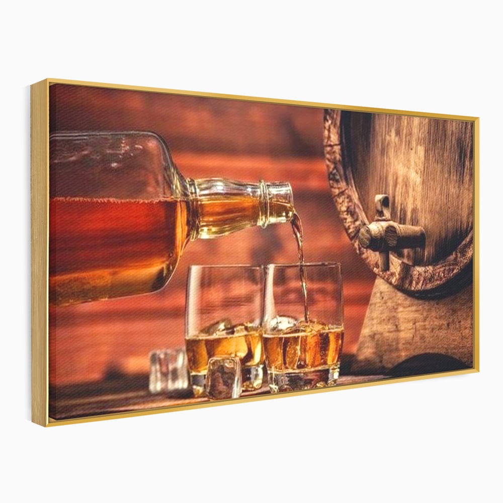 Tablou Canvas Premium, LuxCanva® N1072, Colectionarul de Arome, Whisky, Bautura, Pahare, Sticla, Gheata, Butoi, Tarie, Gust, Pub, Lounge, Bar, Restaurant, Bucatarie