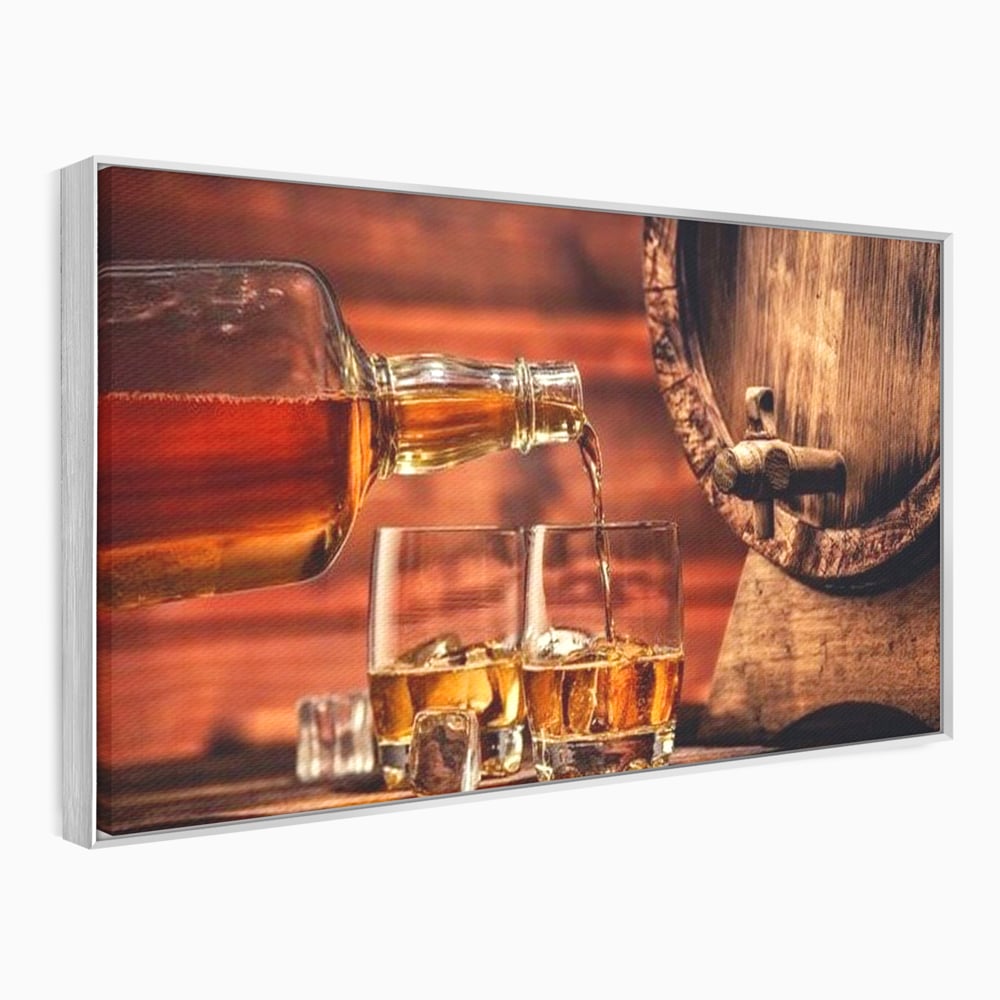 Tablou Canvas Premium, LuxCanva® N1072, Colectionarul de Arome, Whisky, Bautura, Pahare, Sticla, Gheata, Butoi, Tarie, Gust, Pub, Lounge, Bar, Restaurant, Bucatarie
