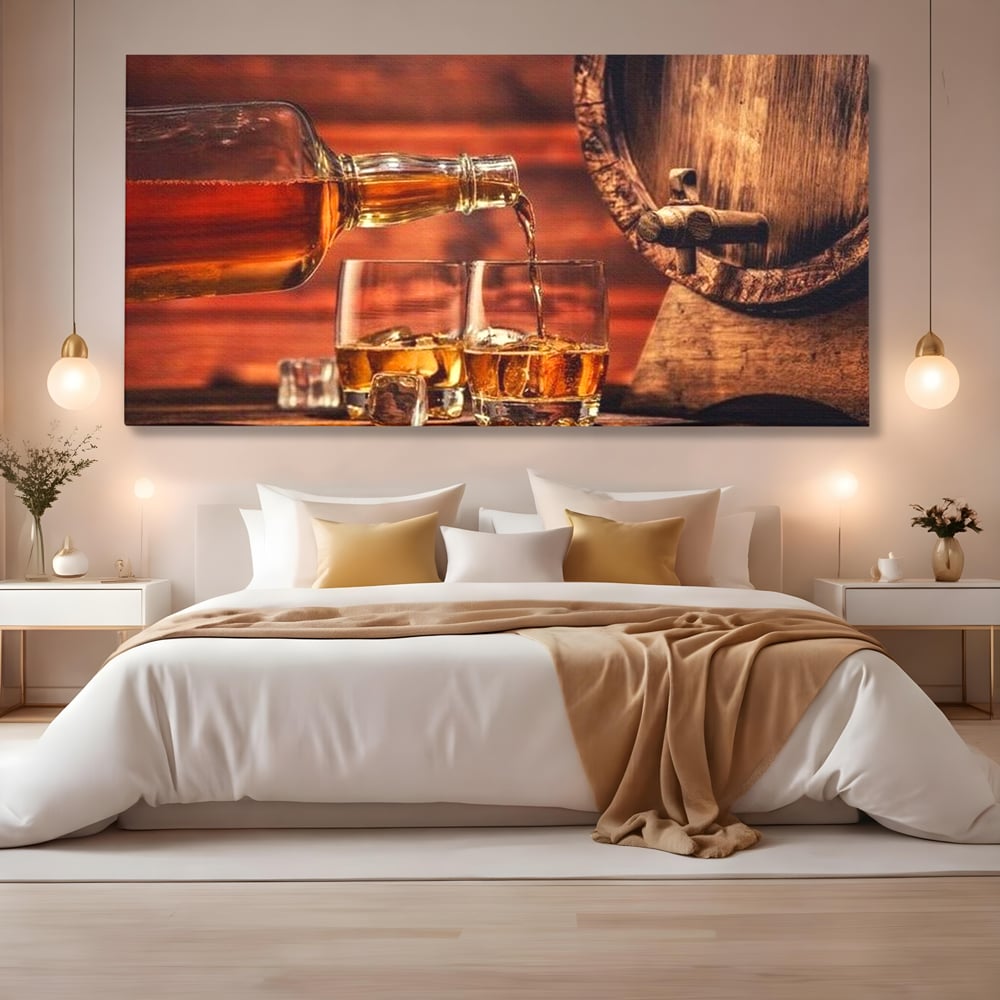 Tablou Canvas Premium, LuxCanva® N1072, Colectionarul de Arome, Whisky, Bautura, Pahare, Sticla, Gheata, Butoi, Tarie, Gust, Pub, Lounge, Bar, Restaurant, Bucatarie