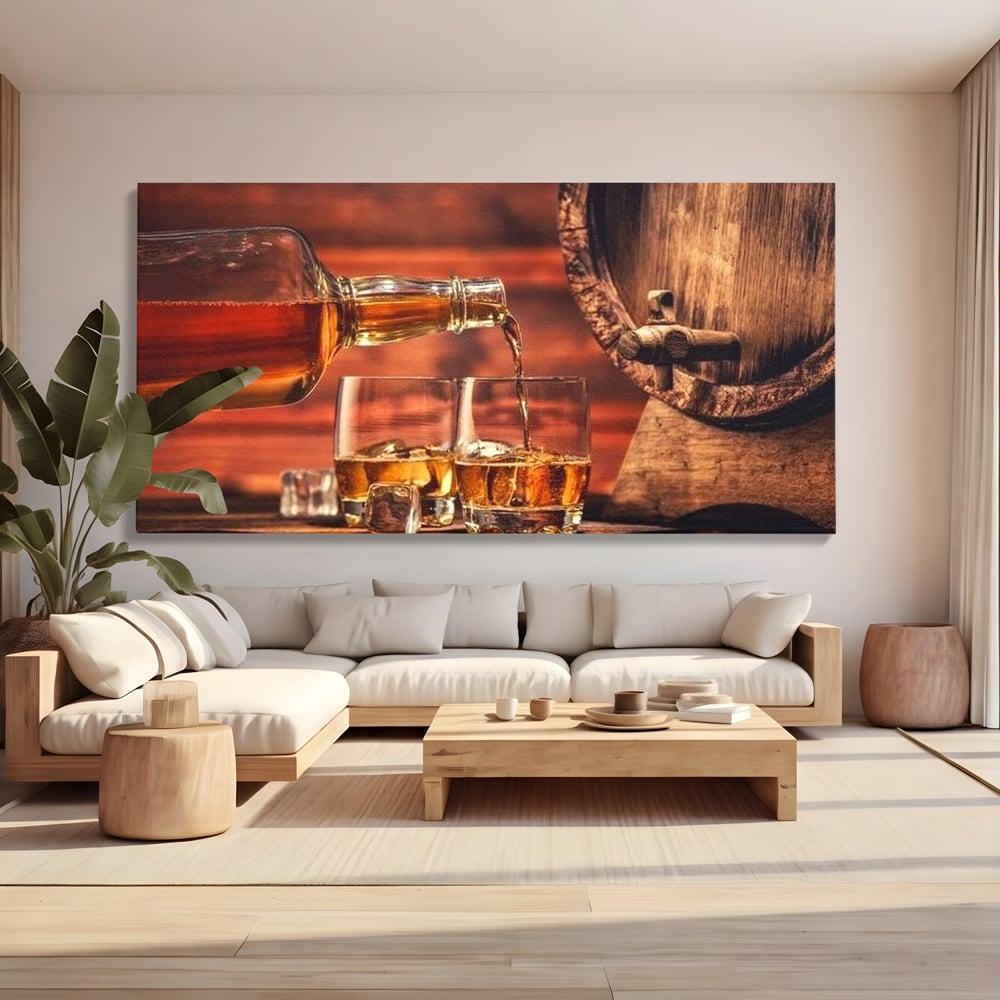 Tablou Canvas Premium, LuxCanva® N1072, Colectionarul de Arome, Whisky, Bautura, Pahare, Sticla, Gheata, Butoi, Tarie, Gust, Pub, Lounge, Bar, Restaurant, Bucatarie