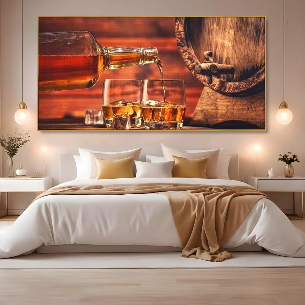 Tablou Canvas Premium, LuxCanva® N1072, Colectionarul de Arome, Whisky, Bautura, Pahare, Sticla, Gheata, Butoi, Tarie, Gust, Pub, Lounge, Bar, Restaurant, Bucatarie